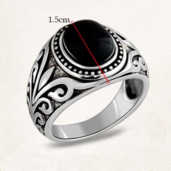 Mens Sterling Silver Retro Ring with Oval Synthetic Black Onyx(XH037009BLACK)