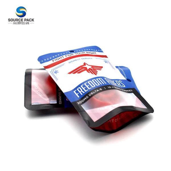 Mylar Glossy Surface Custom Weed Bag With Zipper For THC Gummies Sweets