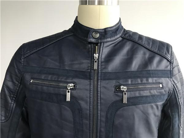 Navy Upstyled Mens PU Jacket , Faux Leather Biker Jacket With Suede Detail TW75530