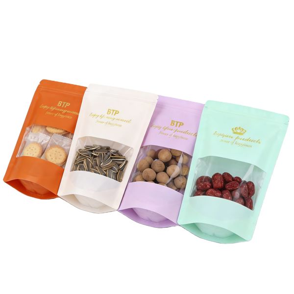 Custom 100pcs Resealable PE Stand up Pouch with Window Zipper Digital Printing Baby Food Plantain Chips Packaging Bag