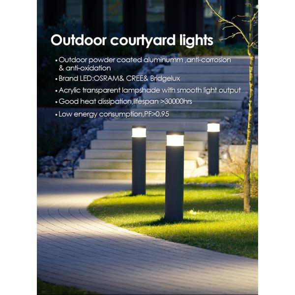 Outdoor IP65 Courtyard Path Cast Aluminum Bollard Light AC 220v DC 24v Bridgelux LED 3000K DIA 108MM*H 400/600/800/1000mm