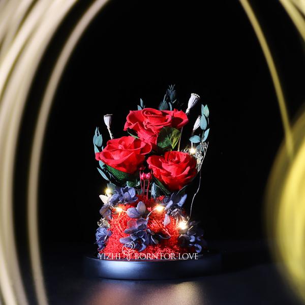 Caixa de luxe de 3 Rose Glass Shaded Eternal Rose para sua amada no dia de Valentim