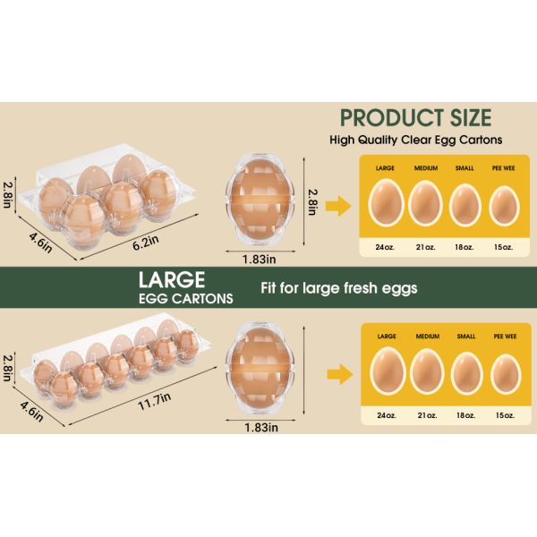 Clear Plastic Egg Cartons - Clear Containers With Date Labels - Bulk Egg Storage Set - Reusable Storage Containers - 12-Count, Pack Of 48