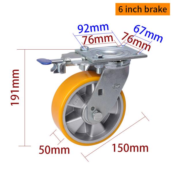 Heavy Duty Castors 150mm 6 Inch Swivel Caster With Brake 736-86A