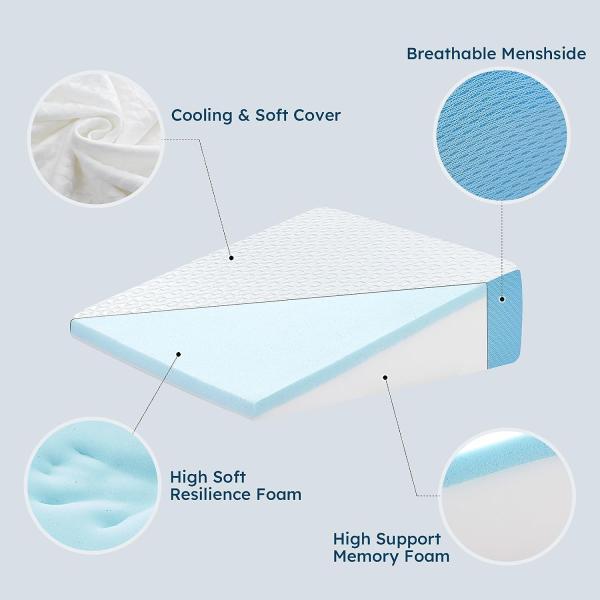 Therapeutic Cooling Wedge Pillow Memory Foam Pillow for Back Support and Leg Elevation