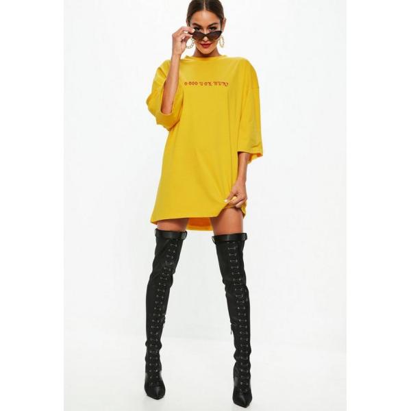 Yellow Oversized T Shirt Dress For Women