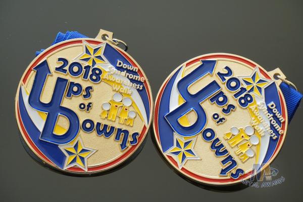Awareness Walk Gold Sport Metal Award Medals Blue Ribbon Hockey And Racing Medals