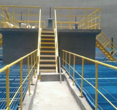 Yellow Round Tube Assembled Fibreglass Handrails Used In Sewage Treatment Plant