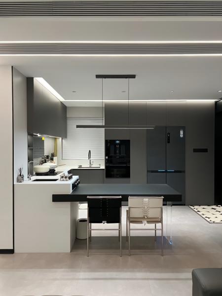 Armoire de cuisine en MDF moderne sans poignée, design à ouverture par pression
