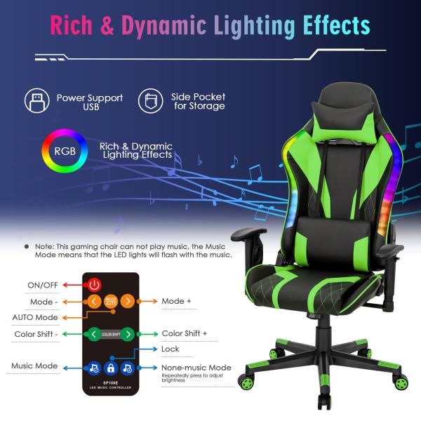 Adjustable Lumbar Support Racing Ergonomic Gaming Chair for Adults ALINUNU RGB Chair