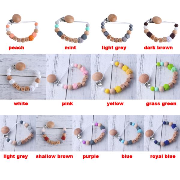 Crochet Silicone Wooden Soother ClipsSilicone Bead Pacifier Clip 30*3*2cm