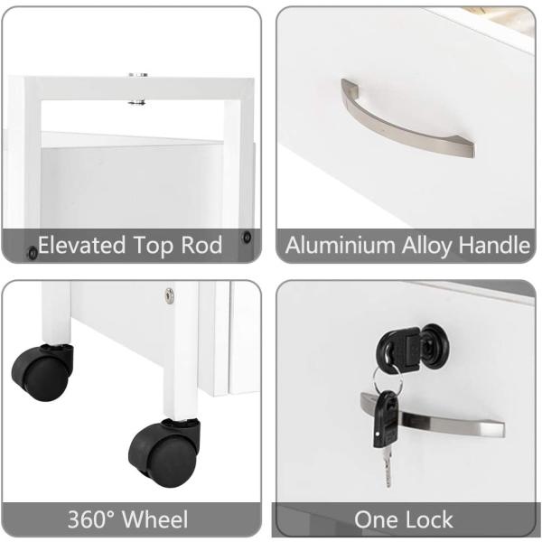 Roydom Contemporary White Kitchen Storage Cart Island With Drawers