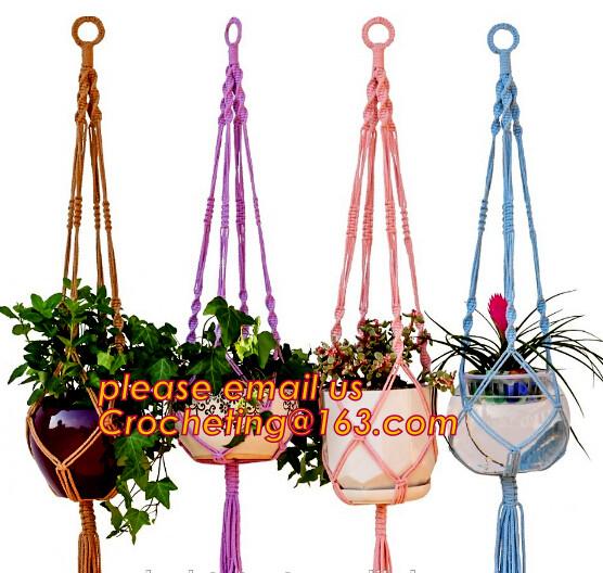 COTTON ROPE BRAIDED FLOWER POTS HOLDER, DECORATIVE MACRAME PLANT HANGERS, HOUSEHOLD ARTICLES