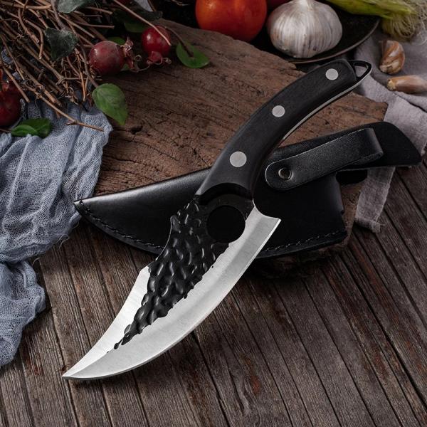 1pcs 5Cr15 Kitchen Stainless Steel Slaughter Knife Pakka Wood Handle Double Edged