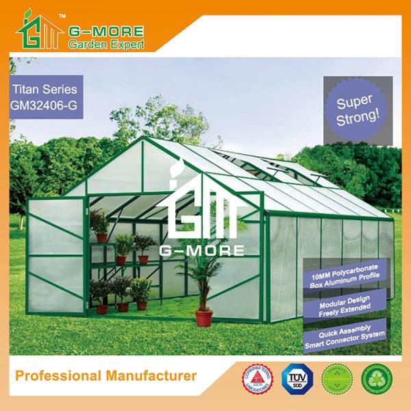 Aluminum Greenhouse-Titan series-406X406X273CM-Green/Black Color-10mm thick PC