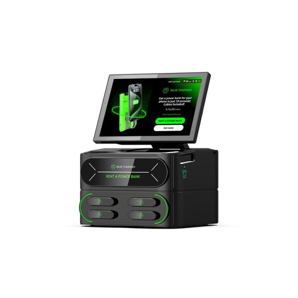 Indoor Machine for Coffee Shops Bar Clubs 4 Slots NFC Mobile Cell Phone Charging Station Shared PowerBank With Screen and POS