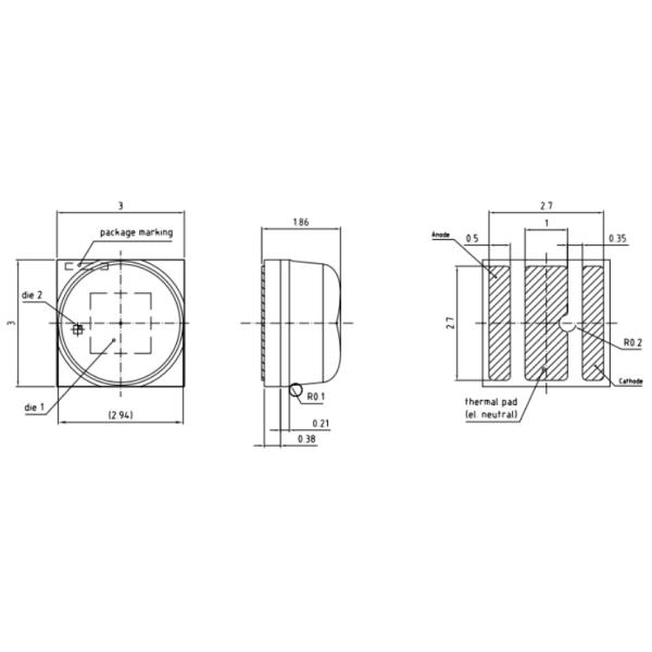 Обломок СИД OEM 700ma 2w 390-400lm 3030 на стекле приведенном для Plantlighting