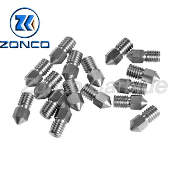 M6 1.75mm 0.4mm Hole Tungsten Carbide Nozzle 3d Printer Wear Resistance