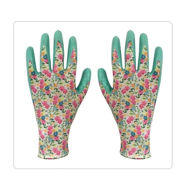 Small Hands Green Nitrile Dipping Protective Gardening Gloves