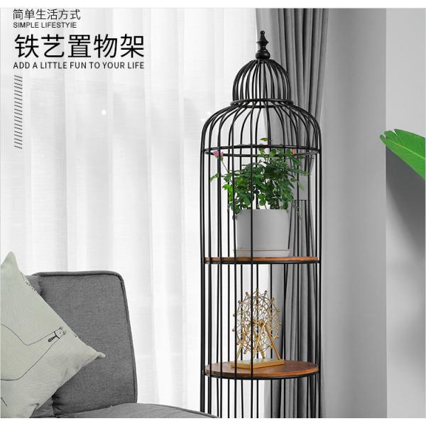 Birdcage 5 Tier Flower Pot Stand , Gold Wrought Iron Flower Stand