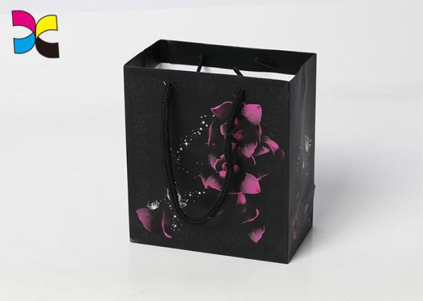 Black Printed Paper Carrier Bags With Twisted Handles , Garment Custom Logo Printed Bags