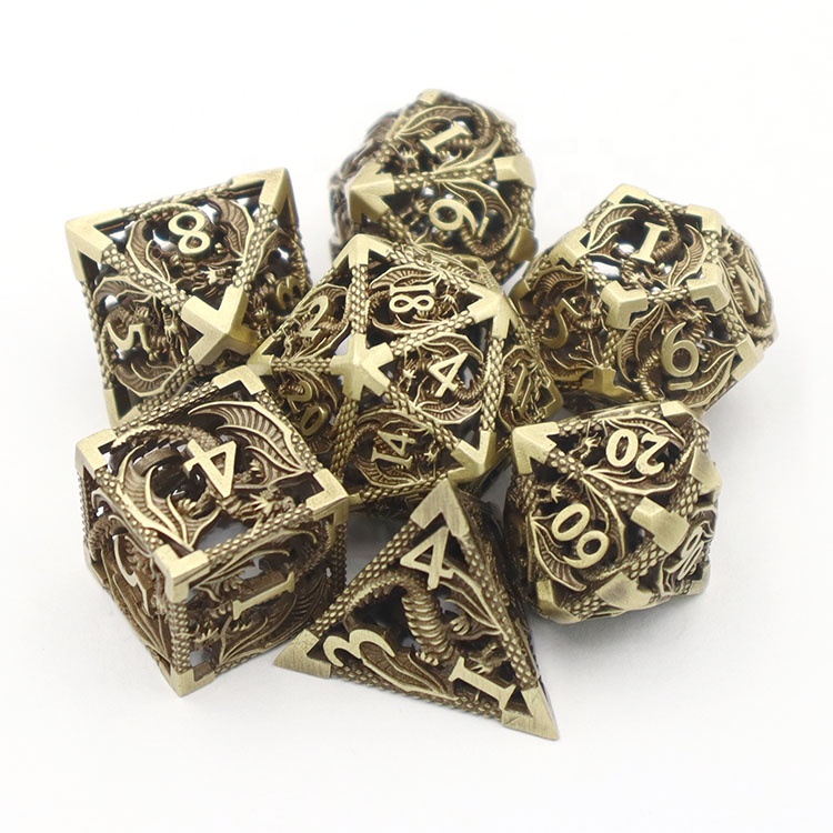 Customized Color Metal Hollow Dice Set with Polyhedral Shape for DND RPG Games