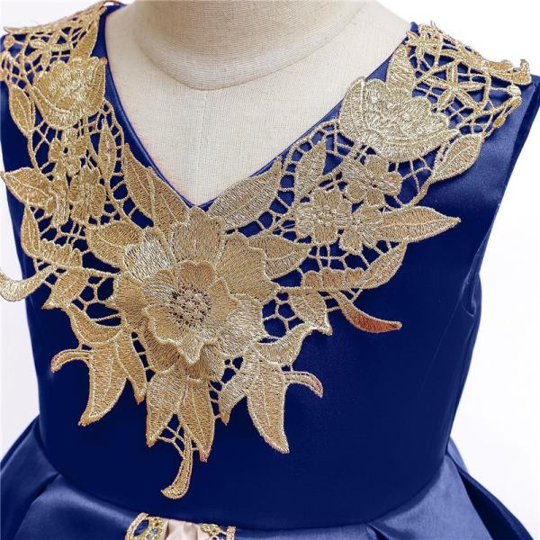 V-Neck Flower Girl Dress Champagne Lace Princess Dress Vestidos De Ropa Niña Sleeveless Christmas Dress Red/Blue/Purple