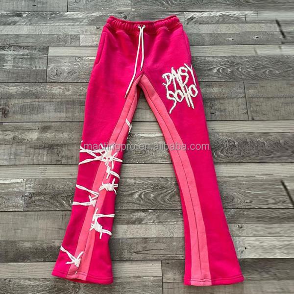 Men'S Black Flared Sweatpants Blank 3D Puff Print Casual Daily Life Acid Wash French Terry