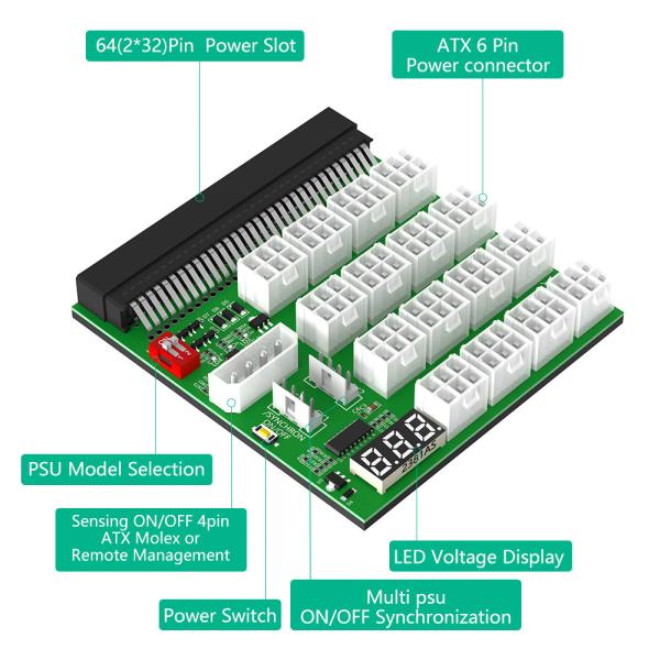 Tableau de rupture d'alimentation ATX 16x 6Pin 12V avec synchronisation et gestion à distance 16 * 12V PCI-E Tableau de rupture de connecteur 6Pin avec synchronisation et gestion à distance Pour HP LITEON DeltaFUJIT