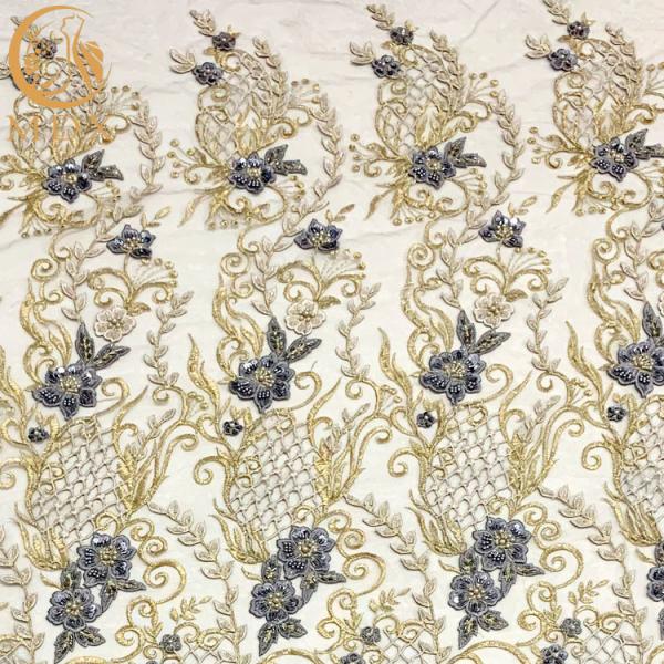 A tela multicolorido do Applique 3D perlou o laço do bordado para o vestido de noite