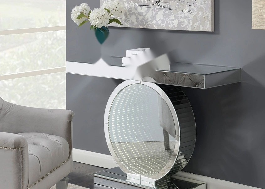 JSF861 LED Light Console Table with Mirrored Finish and 120X35X79CM Dimensions