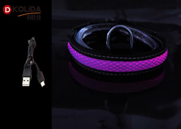 Adjustable S / M / L LED Nylon Dog Collar , USB Light Up Dog Collar Rechargeable