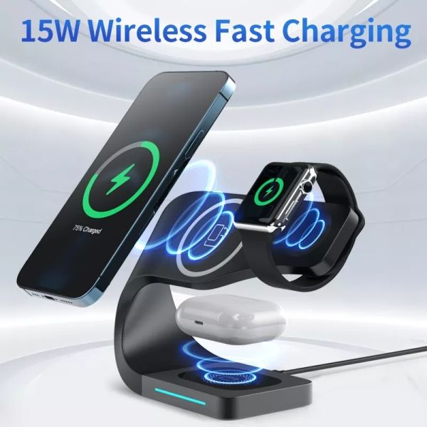 15W Fast For Wireless Phone Charger 4 In 1 Magnetic Stand Station Mobile Phones