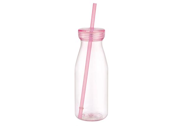 Portable Clear Plastic Sports Water Bottle / Drinking Cup With Straw