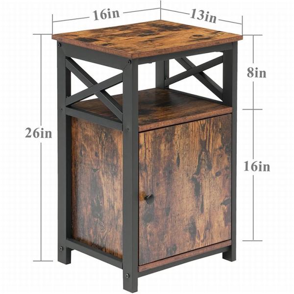 Metal Frame Industrial Bedside Cabinet MDF Brown Wood Nightstand
