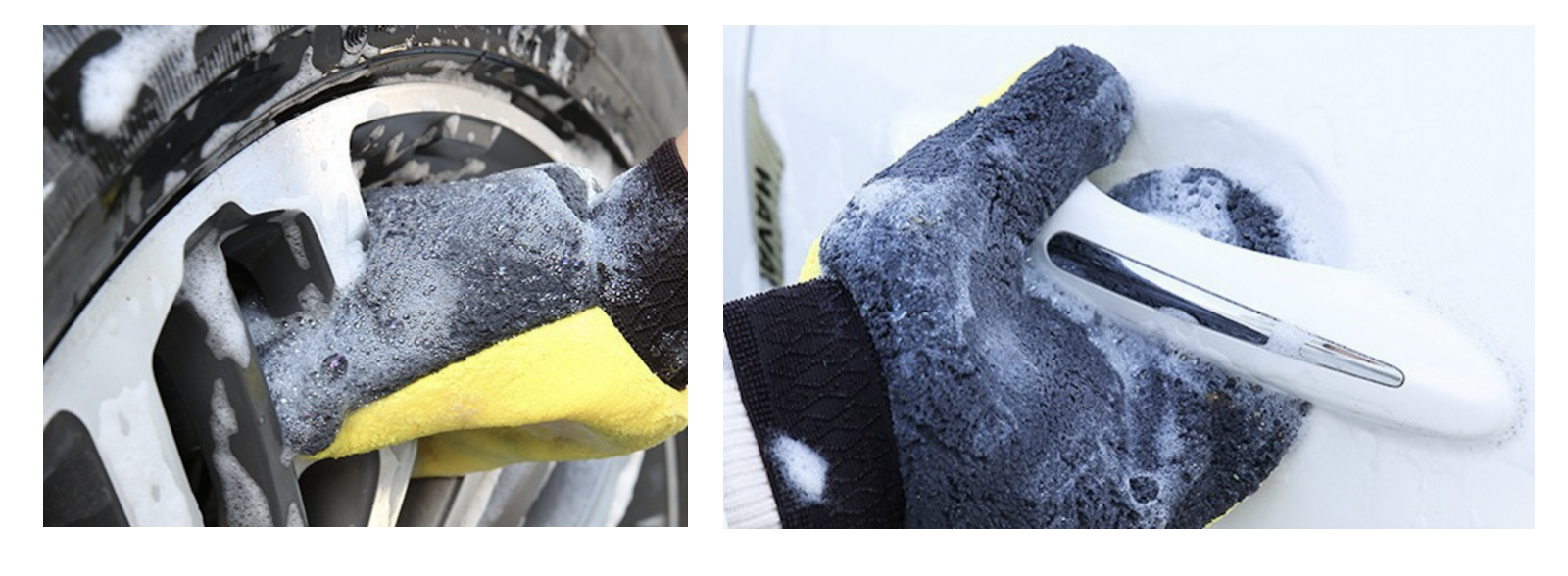 Dual Sided Plush Coral Fleece Car Wash Mitts With Scrubbing Mesh