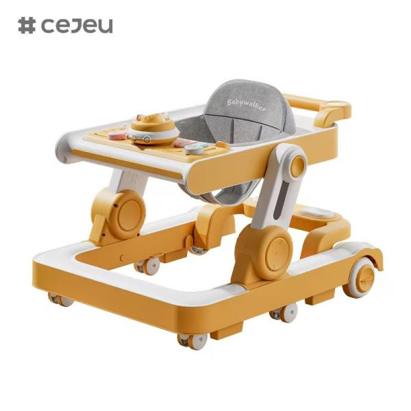QRBB-866,baby walker,2 in 1 3 Height adjuster Wheel*6 Brake/Music/Toys Safety anti fall stripSeat cushion: linen Silent