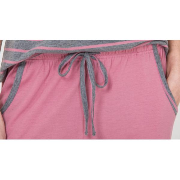 Homestyle Round Neck Women'S Pajama Short Sets , Ladies Striped Pyjamas sets