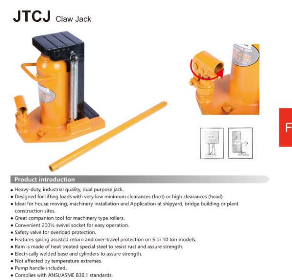 JTCJ Industrial Jack Designed for Low Clearance Lifting and High Clearance Lifting