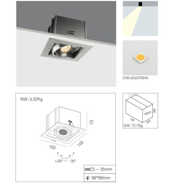 Aluminium Body Recessed Ceiling Downlight 3000k Warm White 24 Degree Beam Angle
