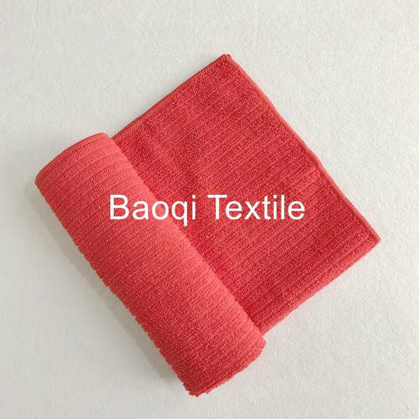 Red solid stripe OEM dish rags 100% poly microfiber tea towels wipes,single side kitchen cleaning rags size 38*51cm