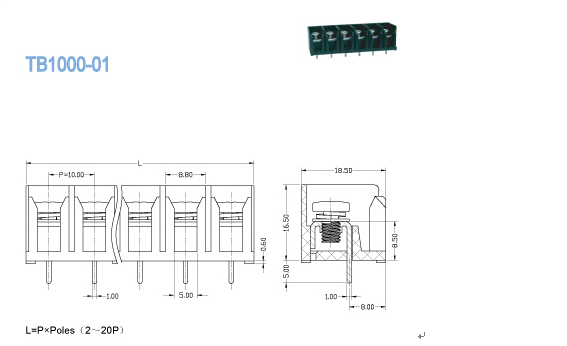 Соорудите 10.00mm 300V 20A 2 - блок силы терминального блока барьера 20P терминальный