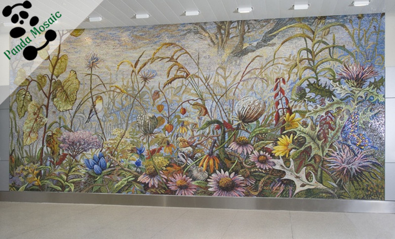 MB SMM123 Chinese Beautiful Glass Mosaic Handmade Flower Wall Mural Tile Peony Pattern Mosaic Tile Picture