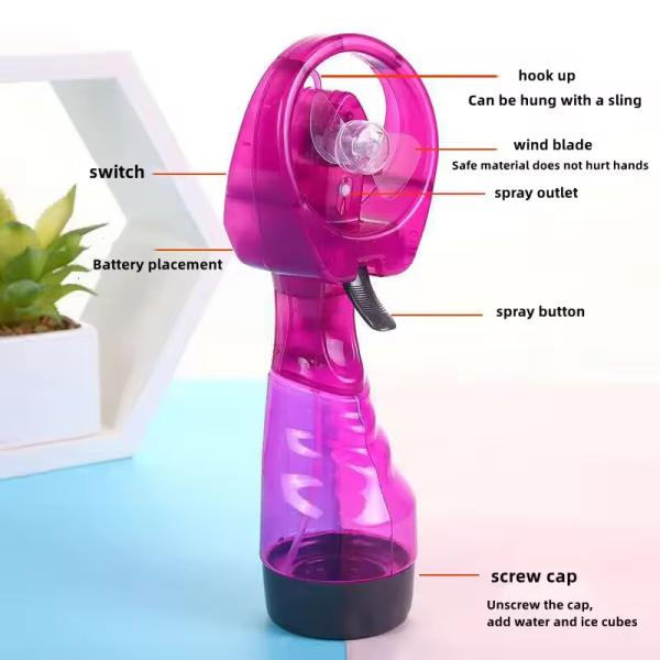 Battery Powered Summer Outdoor Travel Hand Held Standing Mini Portable Water Mist Spray Bottle Cooling Fan with Water Tank