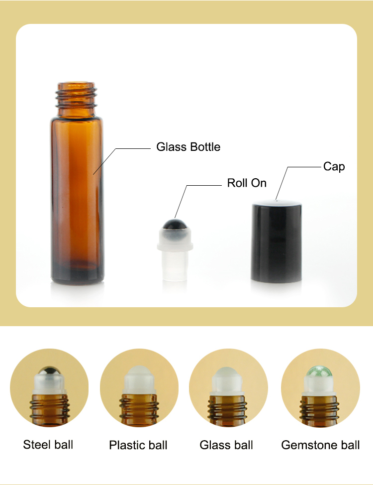 5ml Wholesale Empty Custom Color Glass Roll On Bottle Metal Ball And Plastic Cap For Travel Perfume Oil