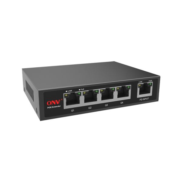 60W 4 Port Gigabit PoE Extender Waterproof For Long Distance Ethernet Transmission