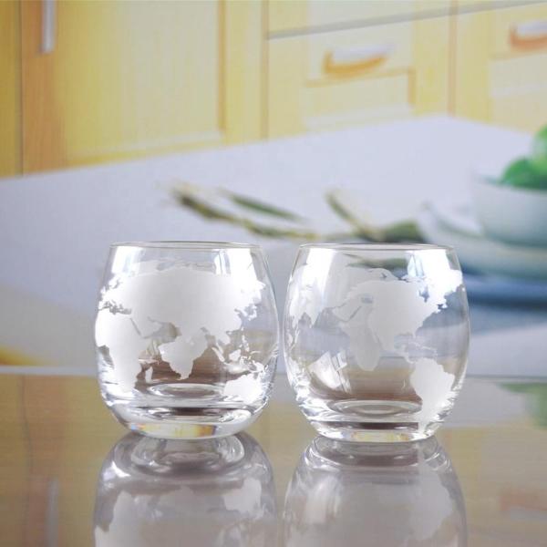 Globe Design Etched Handmade Whiskey Glass , Whiskey Tasting Glasses For Restaurant