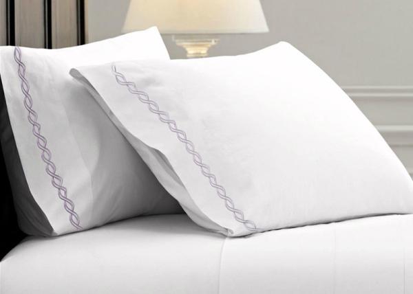 Wave Embroidered White Modern Duvet Covers And Shams 100% Cotton 4 Pcs