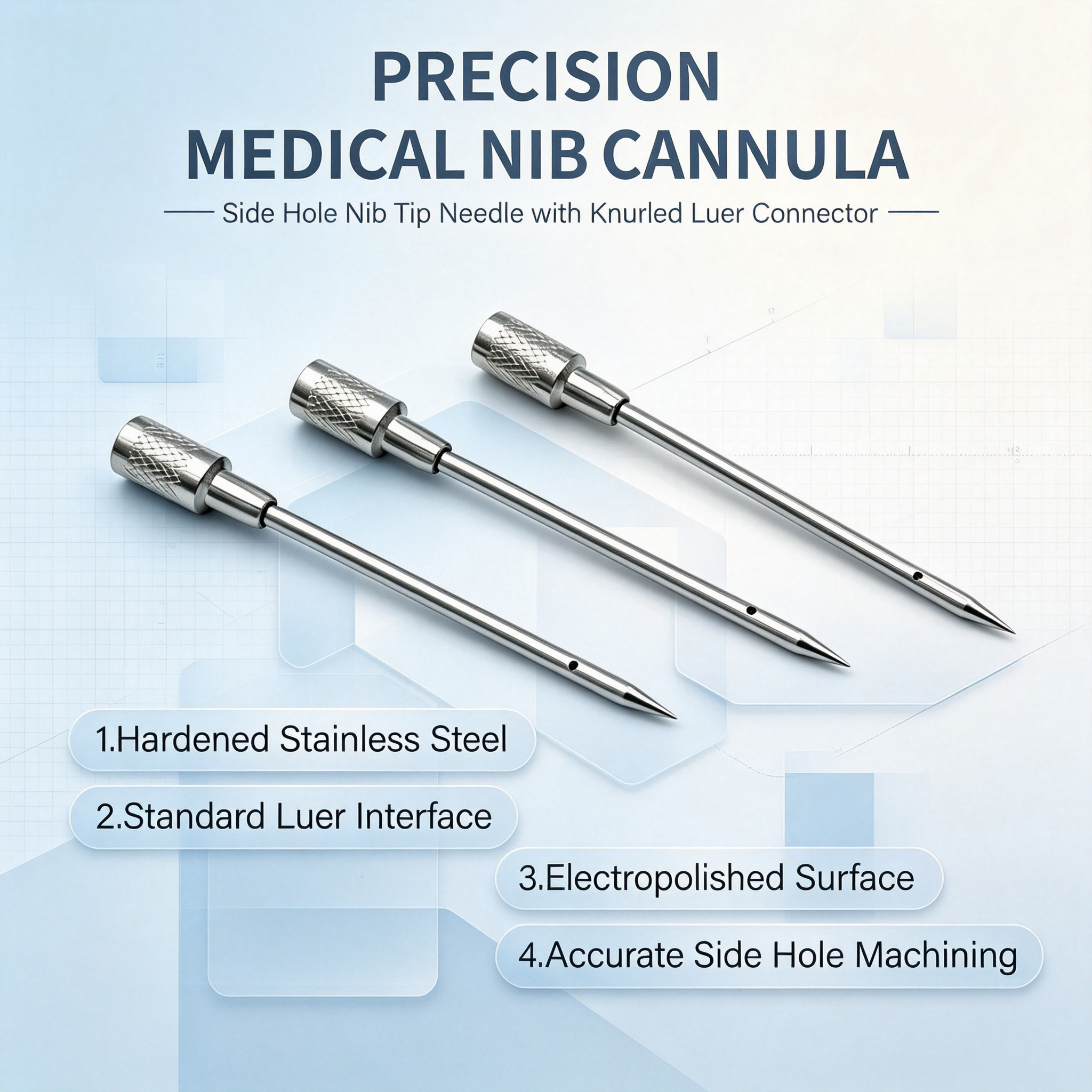 Customized Precision Machined Needle With Knurled Hub