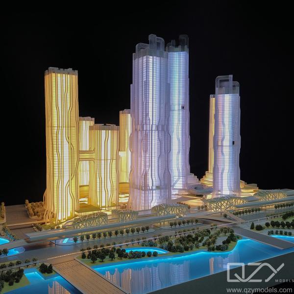 1/500 Scale Miniature Building Model with Refined Handmade and CNC Cutting for Modern Architecture Display